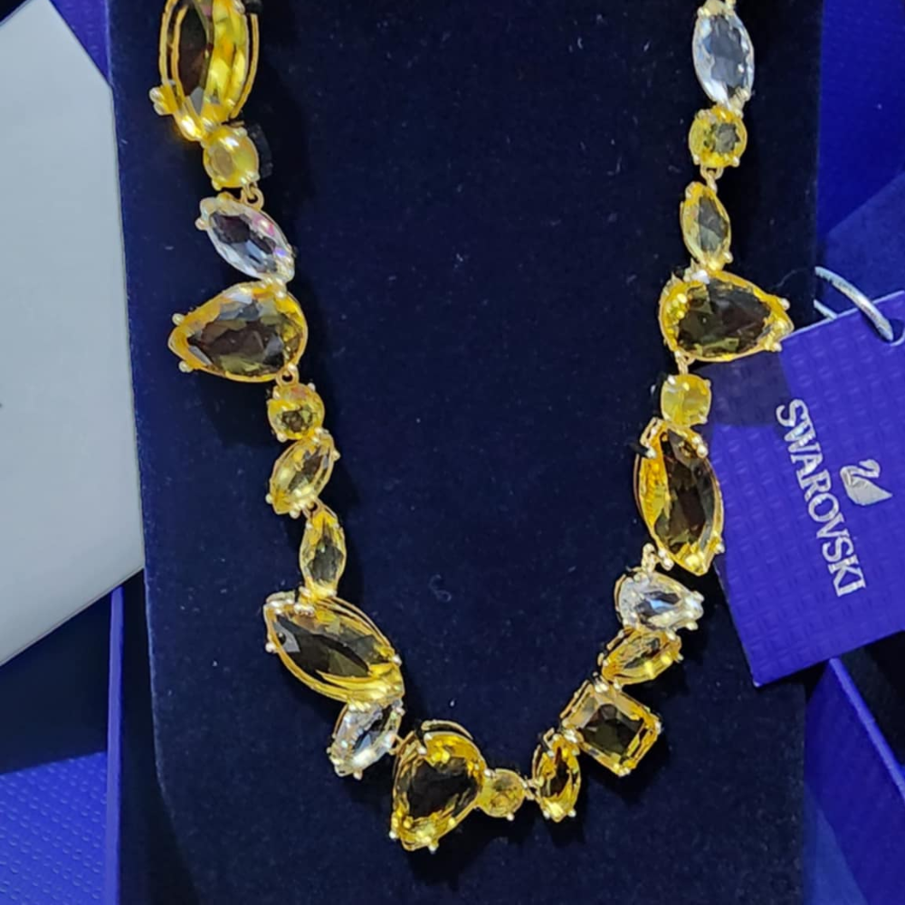 COLLAR GEMA CRISTALES COMPLETO MULTI COLOR SWAROVSKI DORADO AMARILLO + KIT DE REGALO