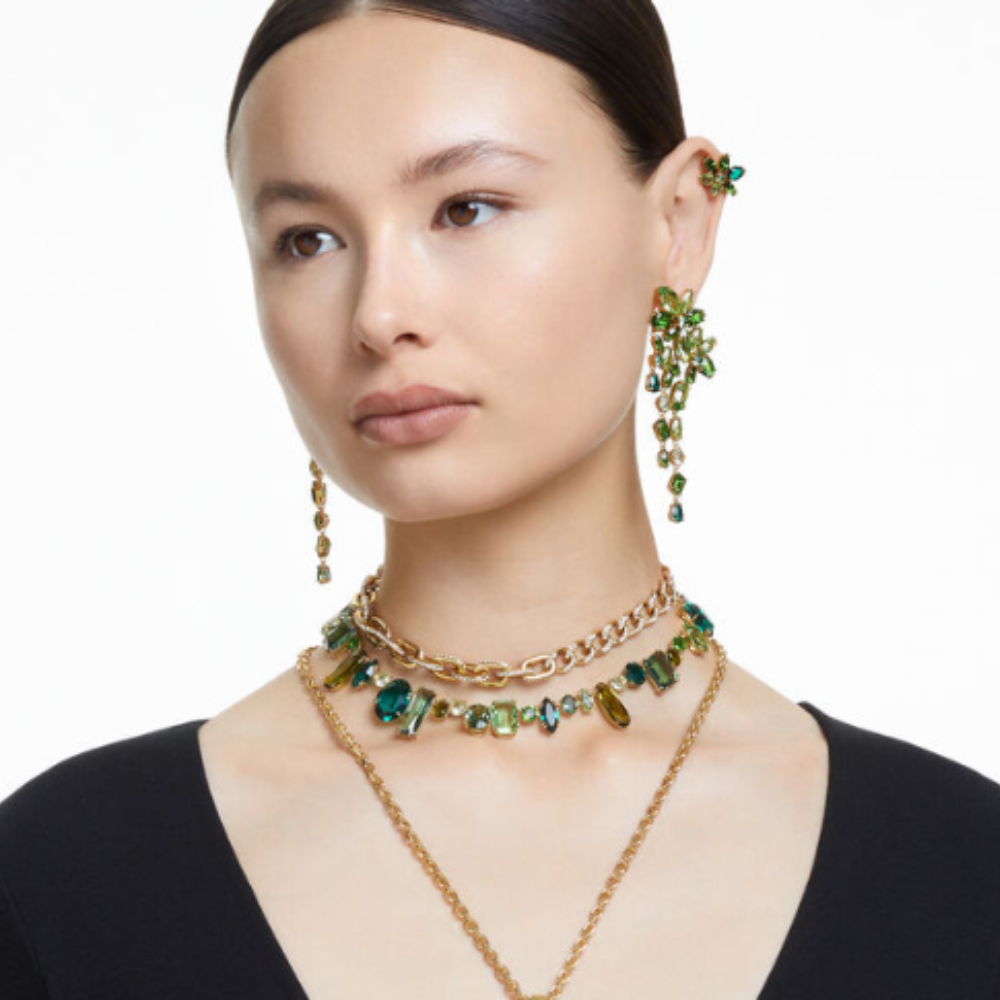 COLLAR GEMA CRISTALES COMPLETO MULTI COLOR SWAROVSKI VERDE + KIT DE REGALO