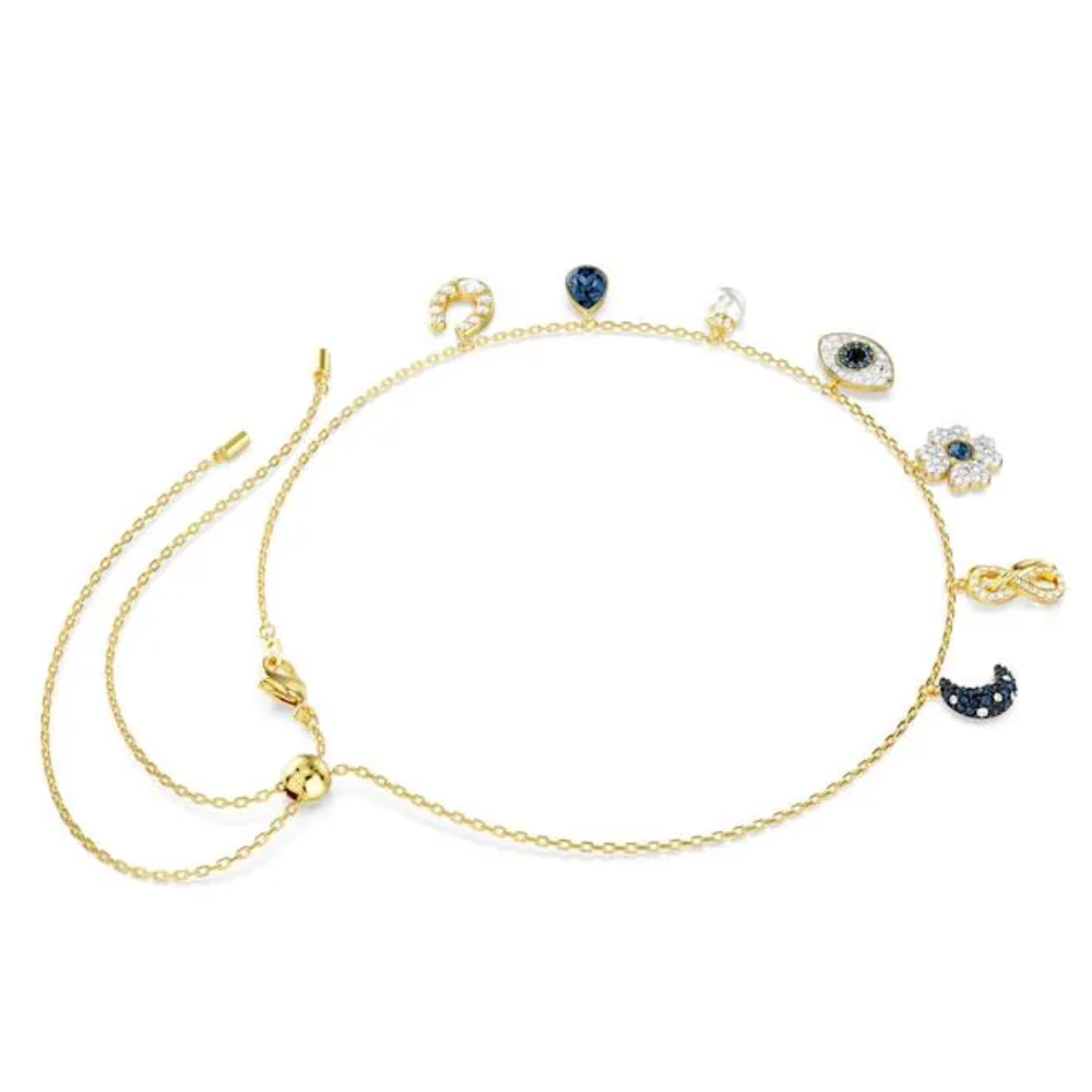 COLLAR GARGANTILLA SWAROVSKI SIMBOLICA LUNA INFINITO TREBOL OJO HERRADURA ORO