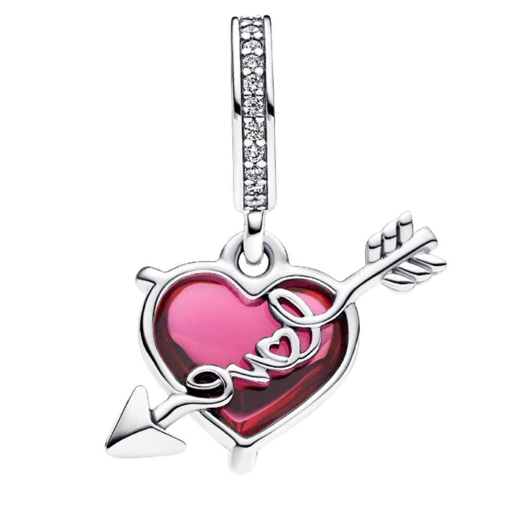 CHARM PANDORA CORAZON FLECHADO ROJO AMOR LOVE .925