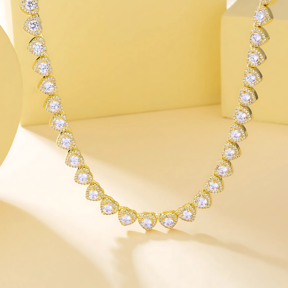 COLLAR SWAROVSKI TENIS DORADO ORO CORAZONES BLANCOS ARIANA GRANDE + KIT DE REGALO
