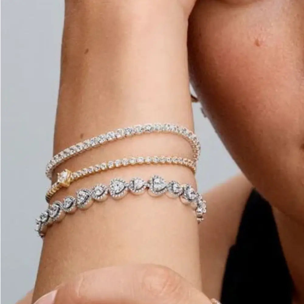 PULSERA BRAZALETE PANDORA TENIS HALO CORAZONES PLATA .925 + KIT DE REGALO ZOCALO ONLINE