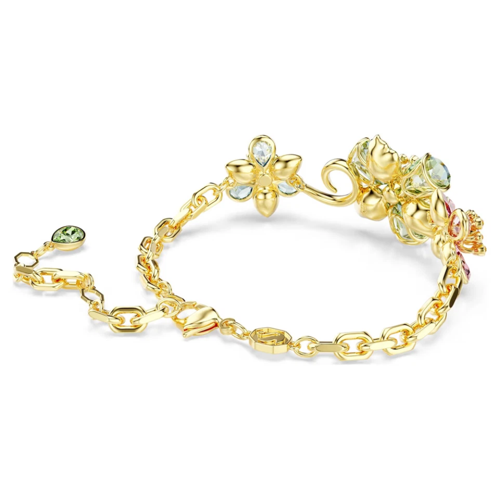 PULSERA BRAZALETE SWAROVSKI IDYLLIA CRISTALES FLOR MULTI COLOR DORADO + KIT DE REGALO