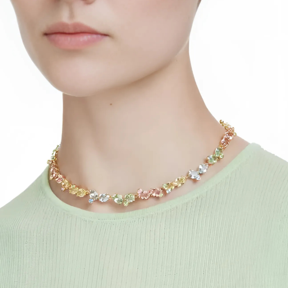 COLLAR TENIS GEMA CRISTALES COMPLETO MULTI COLOR VERDE SWAROVSKI + KIT DE REGALO
