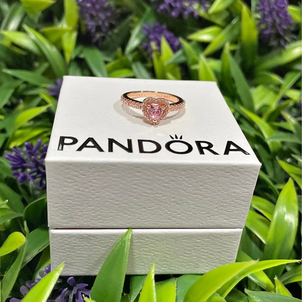 ANILLO PANDORA PROMESA CORAZON BRILLANTE ELEVADO ORO ROSA + KIT DE REGALO