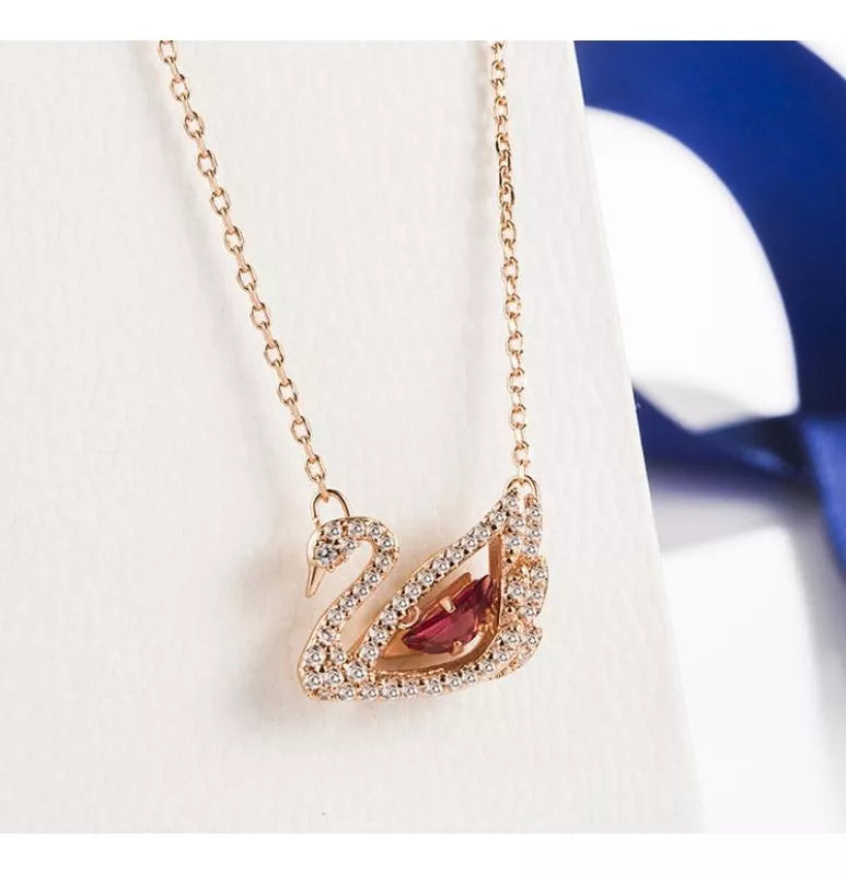 DANCING SWAN SWAROVSKI NECKLACE ROSE GOLD RHODIUM + GIFT KIT