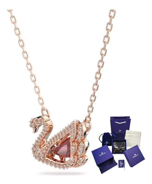 DANCING SWAN SWAROVSKI NECKLACE ROSE GOLD RHODIUM + GIFT KIT