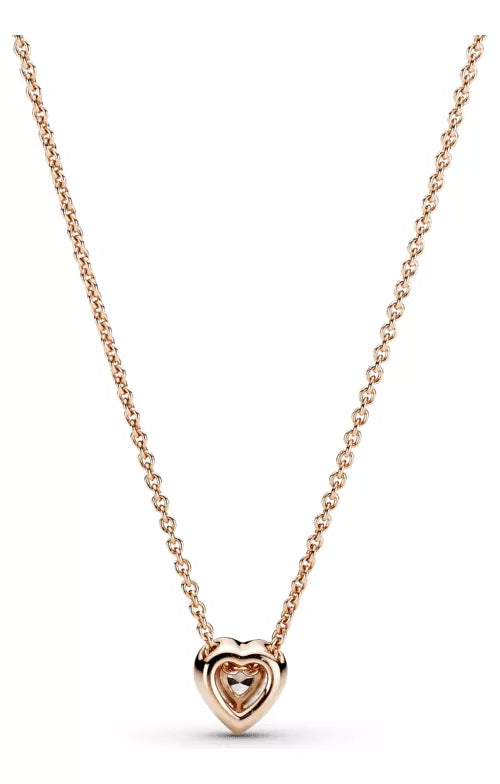 PANDORA SET RING + EARRINGS + HEART NECKLACE RAISED PINK ROSE GOLD