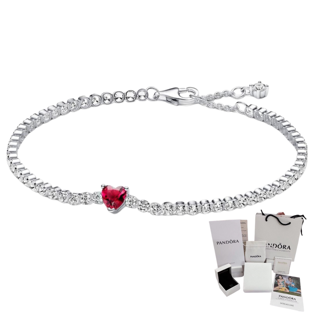 PANDORA RED HEART TENNIS BRACELET + GIFT KIT
