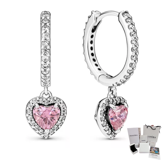 PANDORA PINK HEART HOOP EARRINGS + GIFT KIT