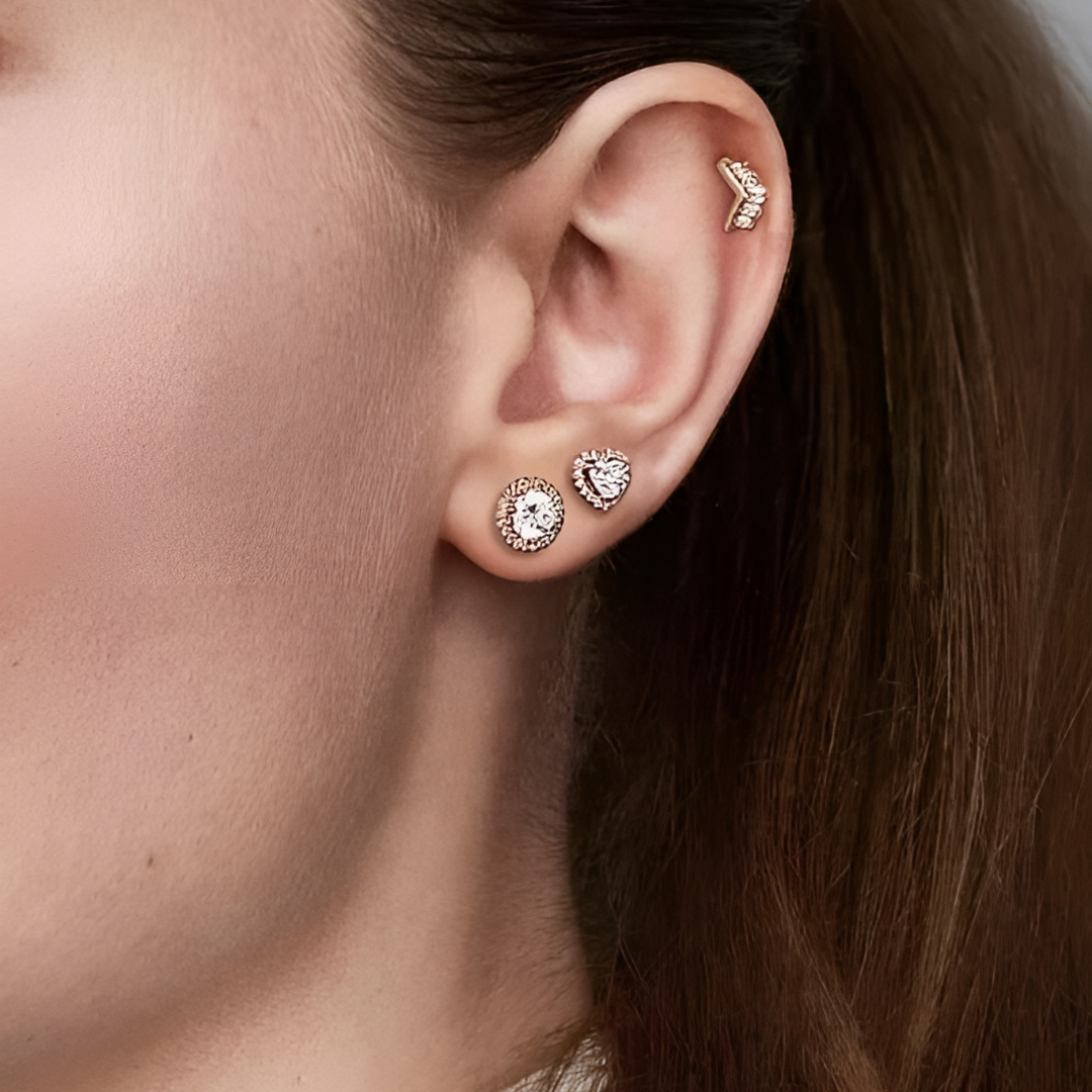PANDORA RAISED HEART WHITE ROSE GOLD EARRINGS + GIFT KIT