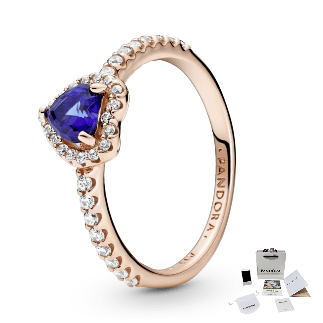 ANILLO DESLUMBRANTE PROMESA CORAZÓN AZUL PANDORA ROSE GOLD