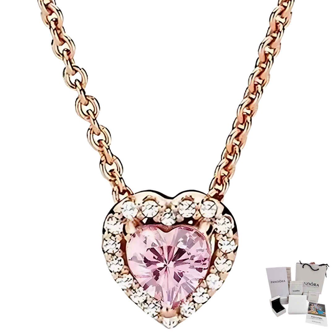 PANDORA SET RING + EARRINGS + HEART NECKLACE RAISED PINK ROSE GOLD