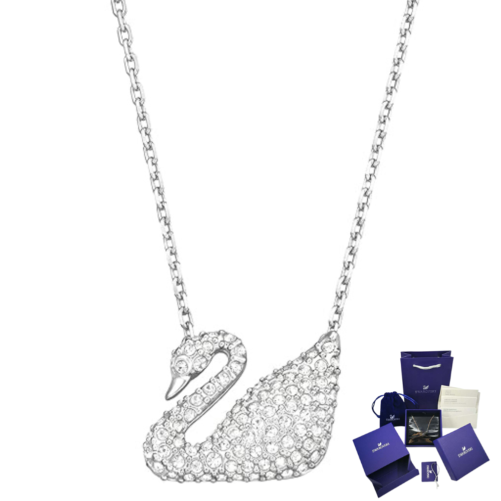 DANCING SWAN CLASSIC WHITE SWAN SWAROVSKI CRYSTAL NECKLACE