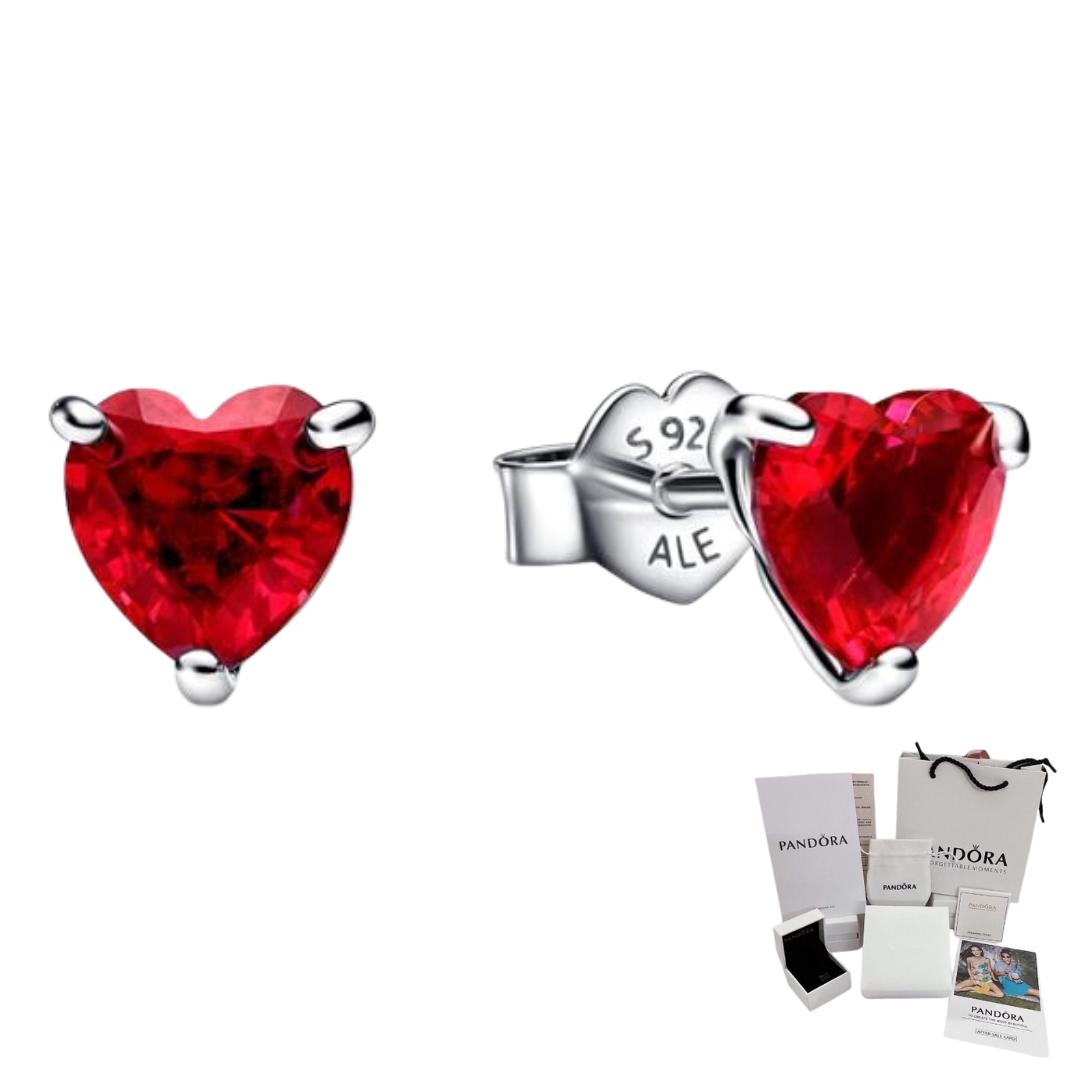 ARETES PENDIENTES PANDORA CORAZON ROJO AMOR + KIT DE REGALO