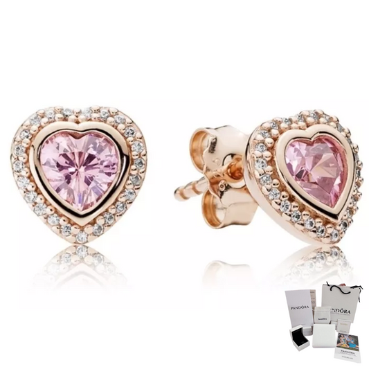 PANDORA RAISED HEART ROSE GOLD EARRINGS + GIFT KIT