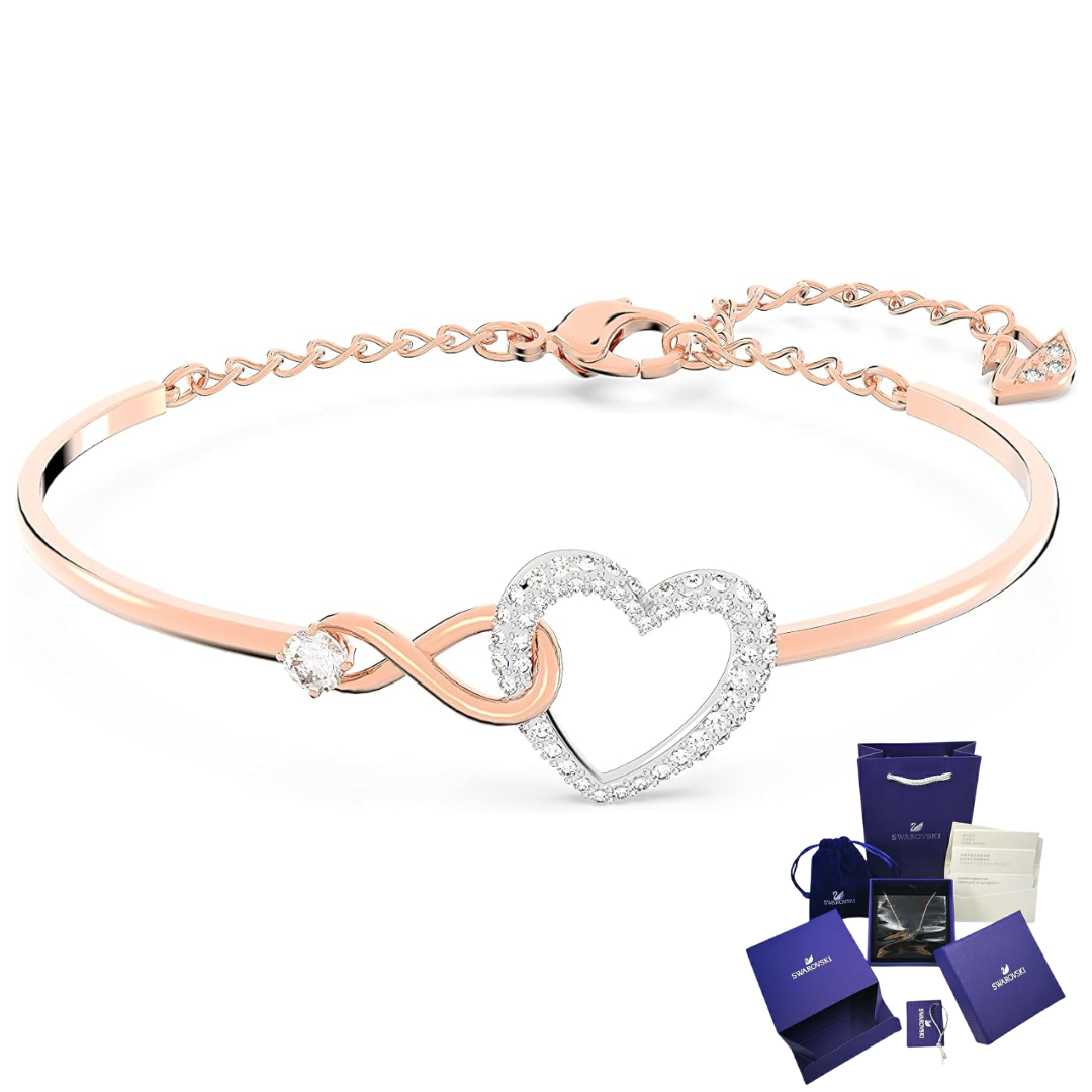 SWAROVSKI INFINITY HEART NECKLACE AND BRACELET SET ROSE GOLD