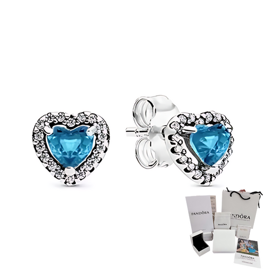 PANDORA RAISED HEART BLUE EARRINGS + GIFT KIT