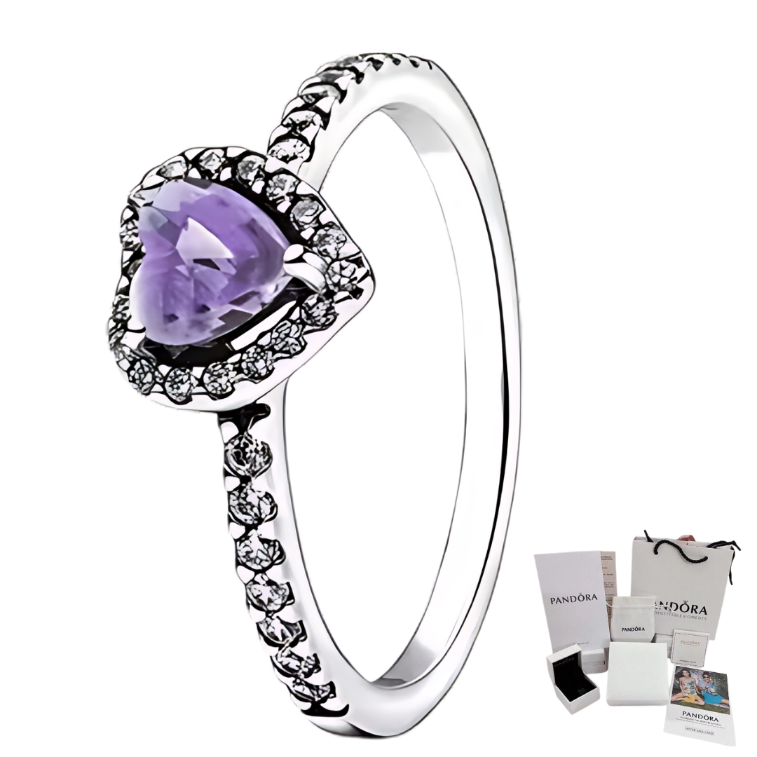 PANDORA RAISED HEART PURPLE RING + GIFT KIT