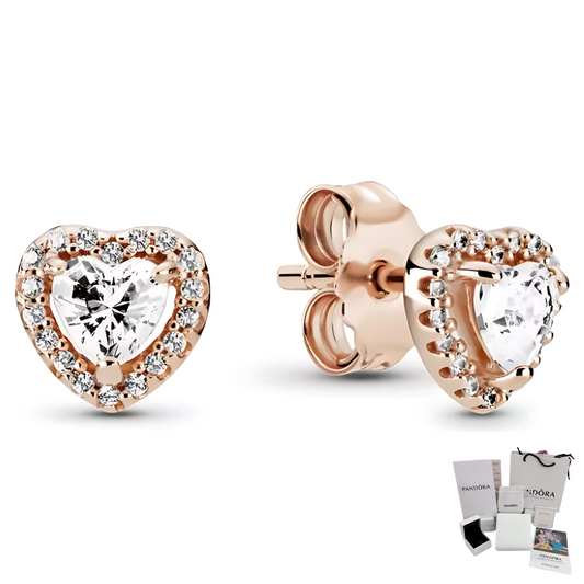 PANDORA RAISED HEART WHITE ROSE GOLD EARRINGS + GIFT KIT