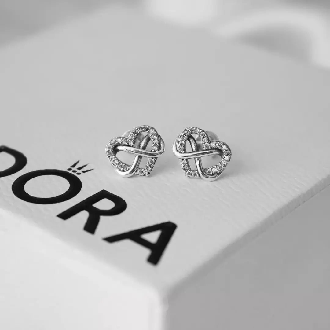 ARETES PENDIENTES PANDORA CORAZON INFINITO + KIT DE REGALO ZOCALO ONLINE