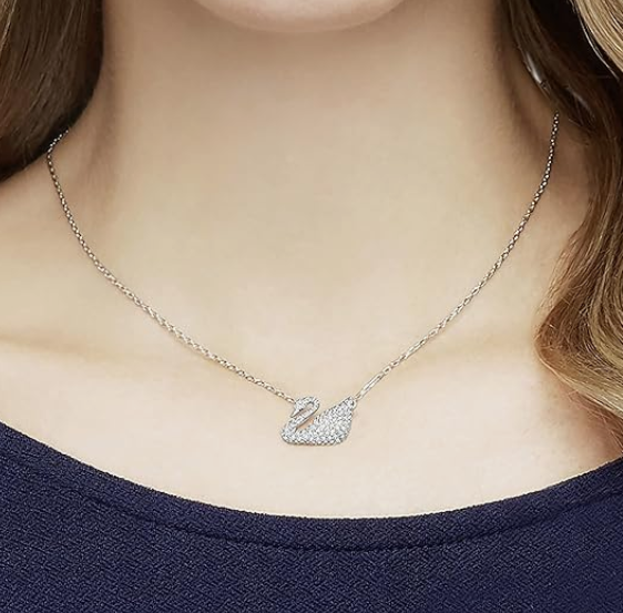 DANCING SWAN CLASSIC WHITE SWAN SWAROVSKI CRYSTAL NECKLACE