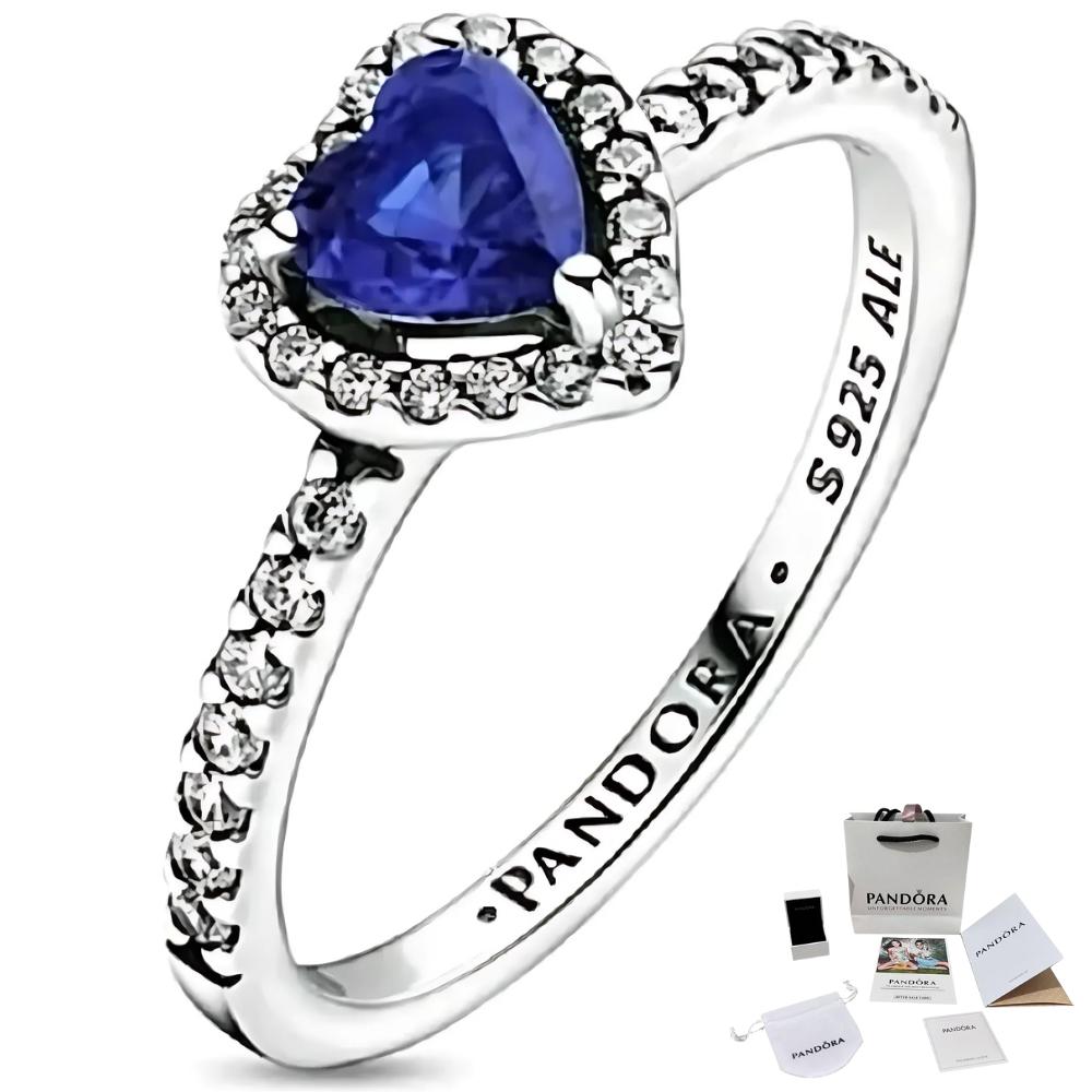 PANDORA RAISED HEART PROMISE RING NAVY BLUE + GIFT KIT