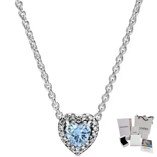 PANDORA RAISED HEART BLUE NECKLACE + GIFT KIT