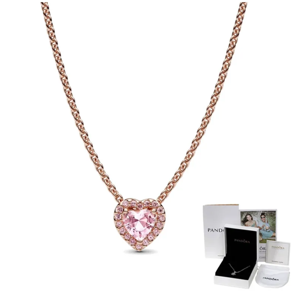 Offer PANDORA PINK HEART RAISED ZIRCONIA NECKLACE S925