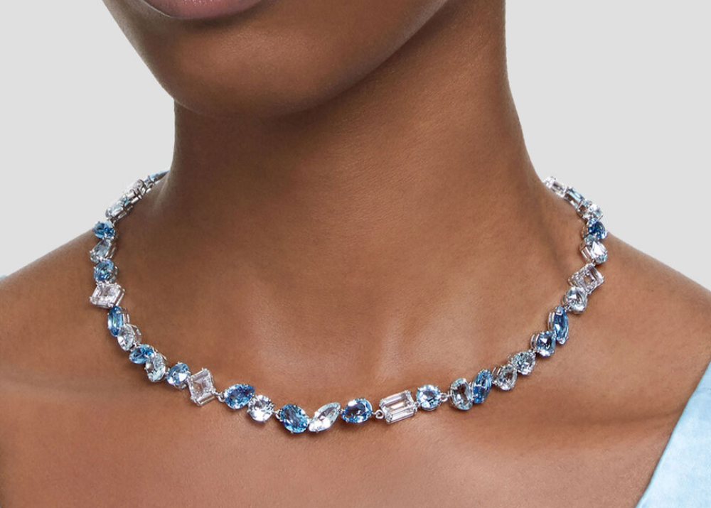 COLLAR GEMA CRISTALES COMPLETO AZUL SWAROVSKI + KIT DE REGALO