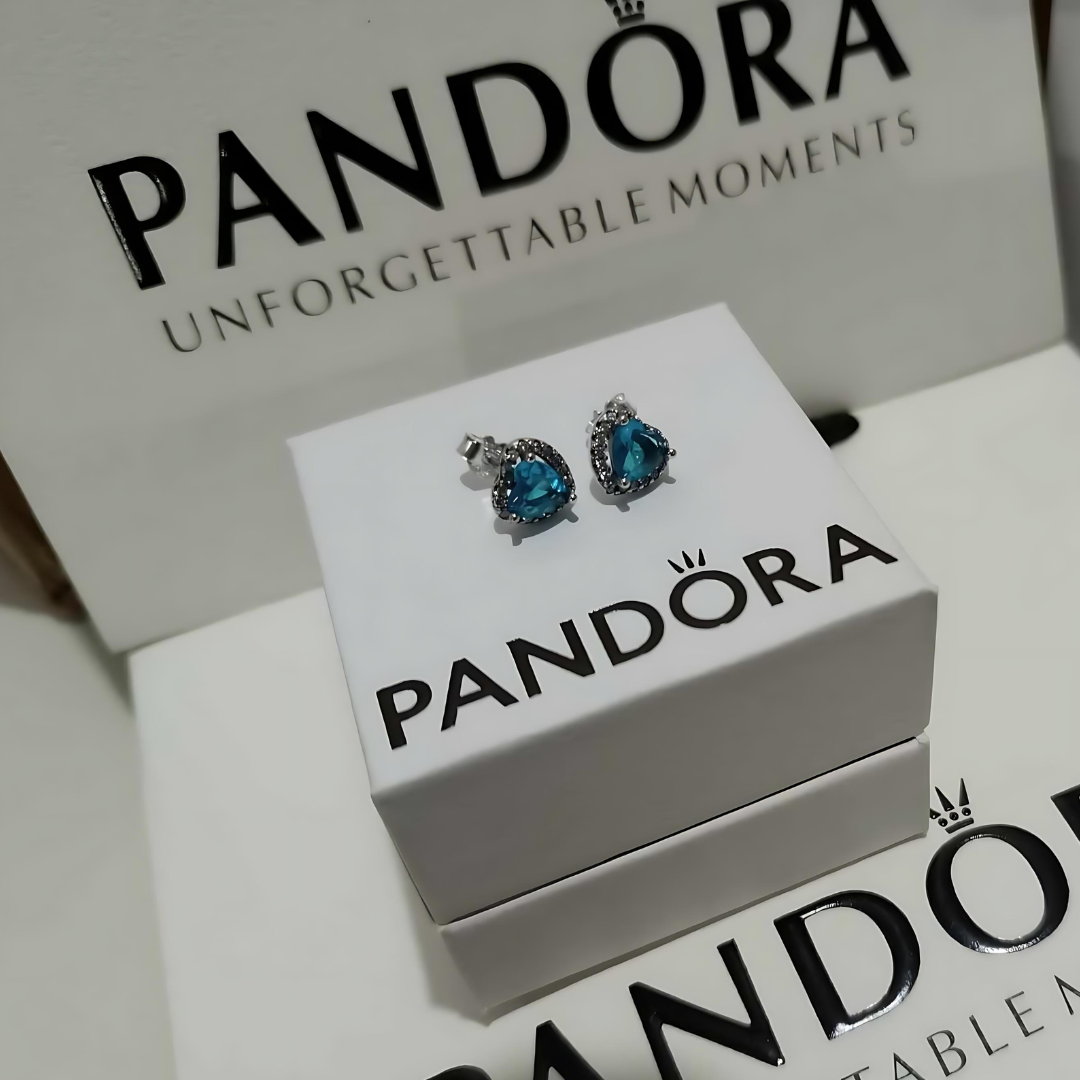 PANDORA RAISED HEART BLUE EARRINGS + GIFT KIT