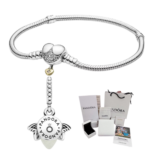 SET PULSERA PANDORA CORAZON DISNEY + CHARM EVANGELINE LUCIERNAGA + KIT