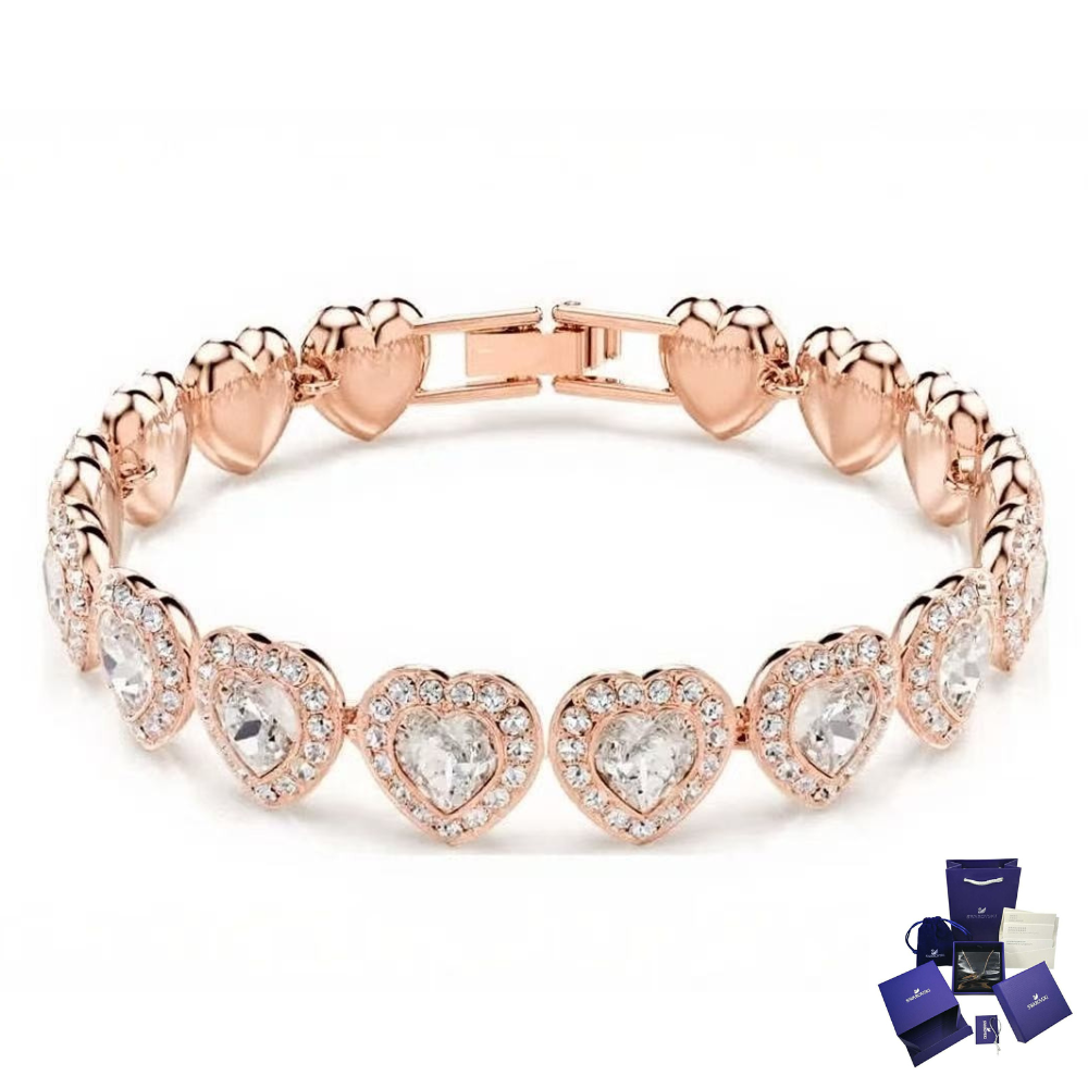 PULSERA BRAZALETE SWAROVSKI ROSE GOLD ORO ROSA TENIS CORAZONES