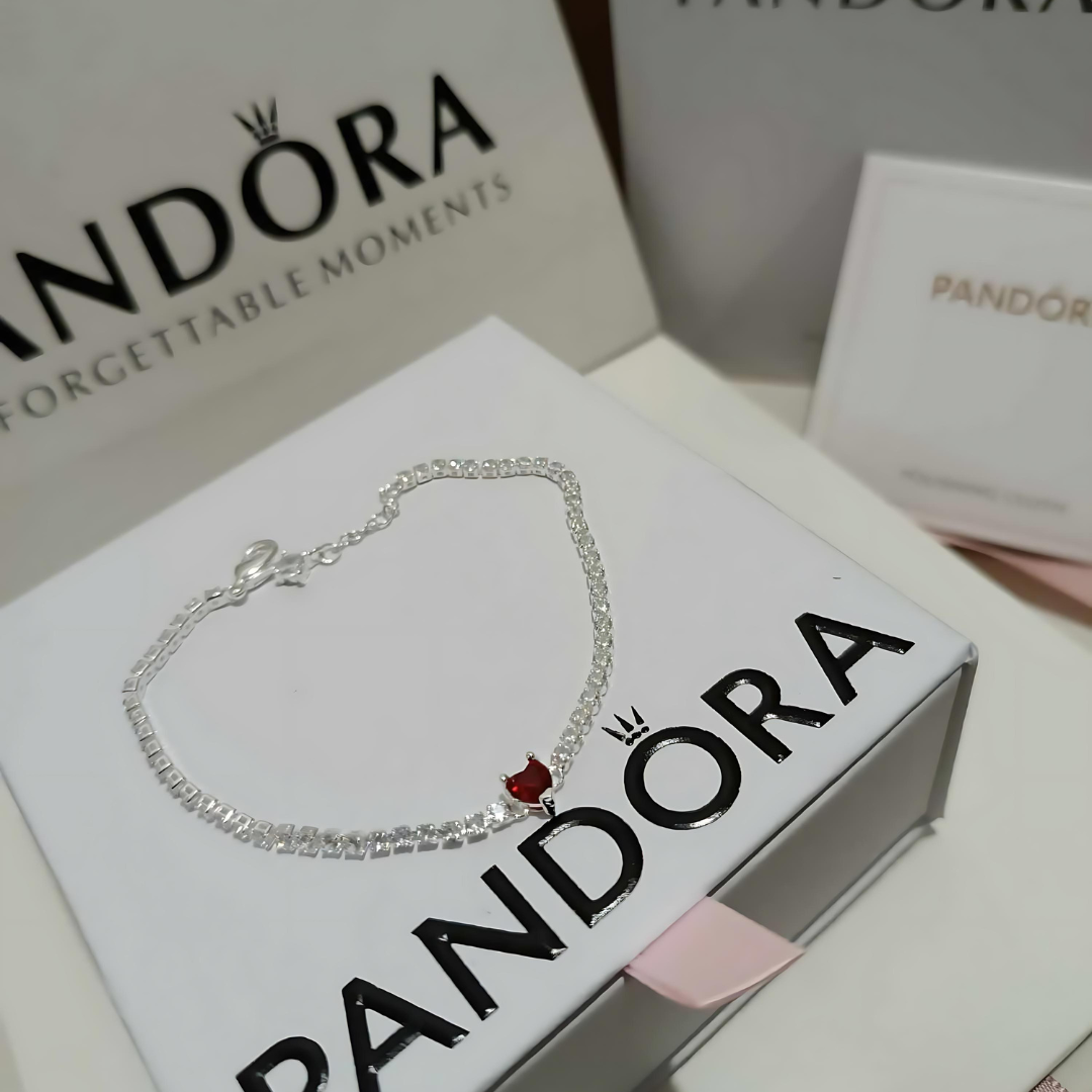 PANDORA RED HEART TENNIS BRACELET + GIFT KIT