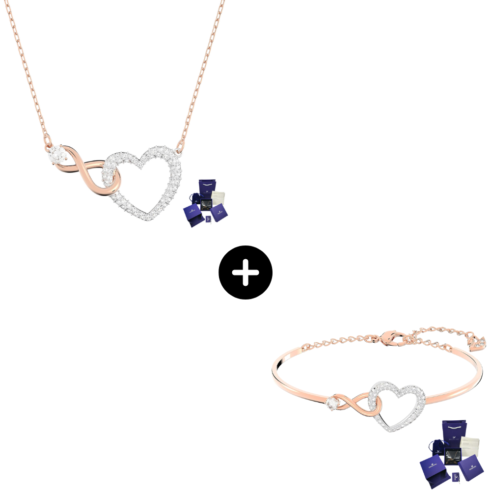 SET CONJUNTO COLLAR Y PULSERA CORAZON INFINITO SWAROVSKI ORO ROSA