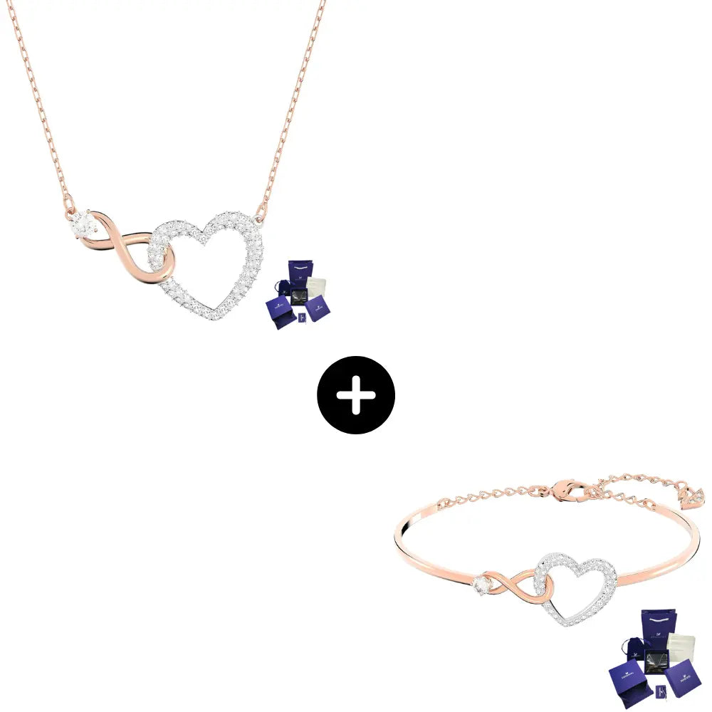 SET CONJUNTO COLLAR Y PULSERA CORAZON INFINITO SWAROVSKI ORO ROSA