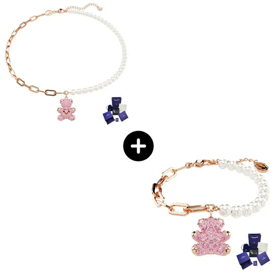 SET CONJUNTO PULSERA Y COLLAR TEDDY BEAR OSO SWAROVSKI PERLAS