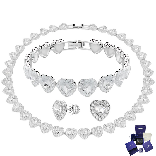 SET CONJUNTO COLLAR + PULSERA + ARETES SWAROVSKI ARIANA GRANDE CORAZONES