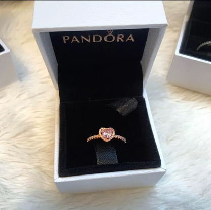 ANILLO PANDORA PROMESA CORAZON BRILLANTE ELEVADO BLANCO ORO ROSA + KIT DE REGALO