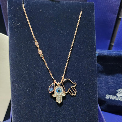 COLLAR SWAROVSKI DIJE COLGANTE MANO DE FATIMA HAMSA MISTICO + KIT DE REGALO