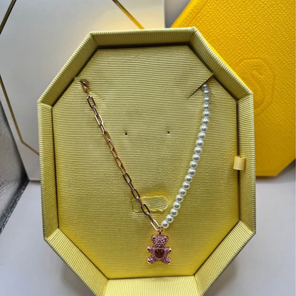 COLLAR TEDDY BEAR OSO SWAROVSKI ROSE GOLD PERLAS