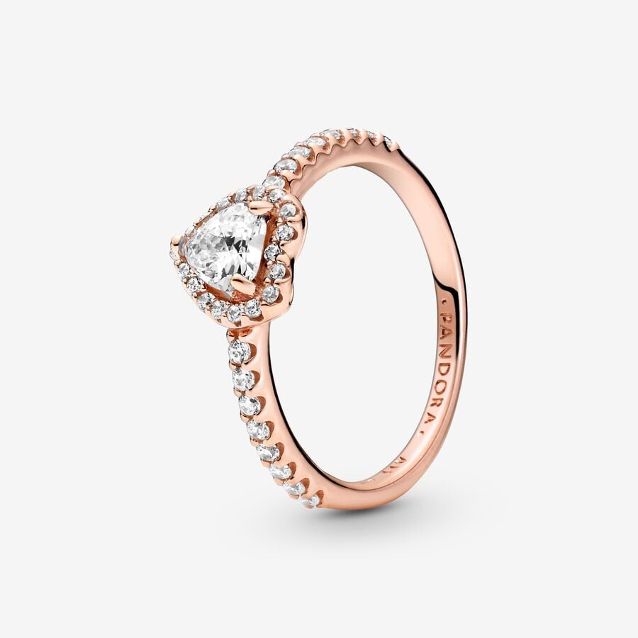 ANILLO PANDORA PROMESA CORAZON BRILLANTE ELEVADO BLANCO ORO ROSA + KIT DE REGALO