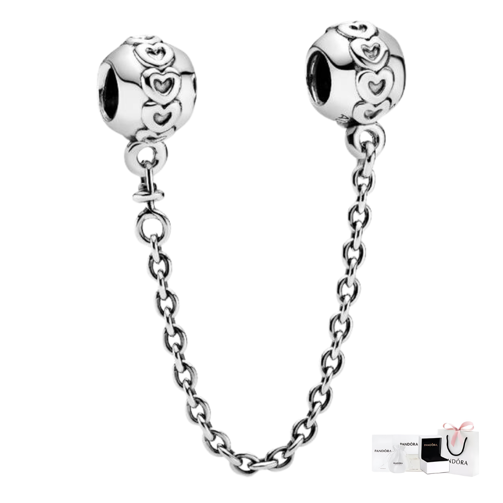 CHARM CADENA DE SEGURIDAD CORAZONES BANDA PANDORA PLATA .925 ZOCALO ONLINE