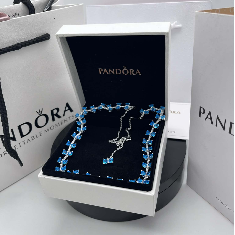 COLLAR PANDORA BRIDGERTON LAZO AZUL PLATA .925 ZOCALO ONLINE