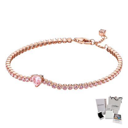 PULSERA PANDORA CORAZON BRILLANTE TENIS ORO ROSA + KIT DE REGALO