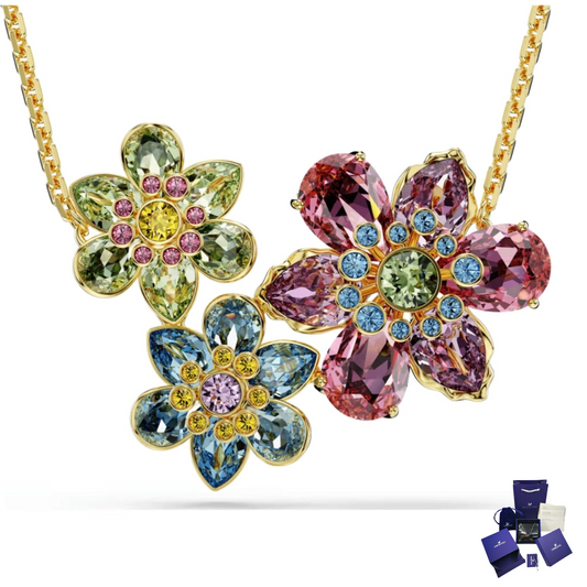 COLLAR COLGANTE SWAROVSKI IDYLLIA FLORES CRISTALES MULTI COLOR + KIT DE REGALO