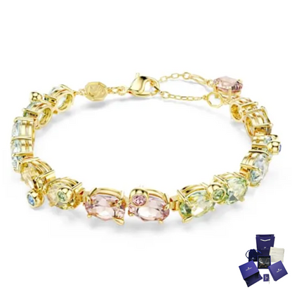 PULSERA BRAZALETE SWAROVSKI TENIS GEMA MULTI COLOR DORADO ORO 14K