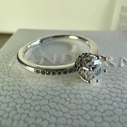 ANILLO COMPROMISO PANDORA CORONA TRANSPARENTE PLATA .925 + KIT DE REGALO
