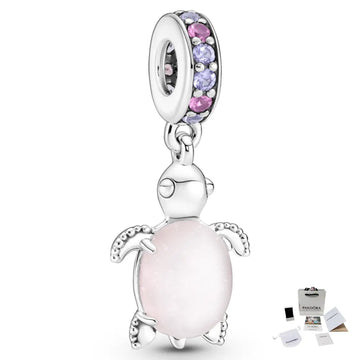 Charm Colgante Tortuga de Mar Rosa Cristal Murano Pandora