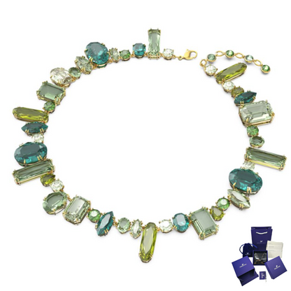 COLLAR GEMA CRISTALES COMPLETO MULTI COLOR SWAROVSKI VERDE + KIT DE REGALO